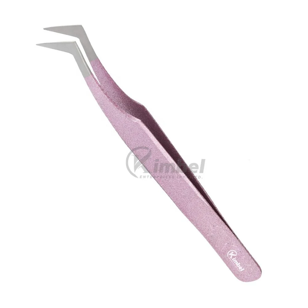 Private Label 45 90 Degree L Shape Fiber Tip Tweezers Eyelash Extension