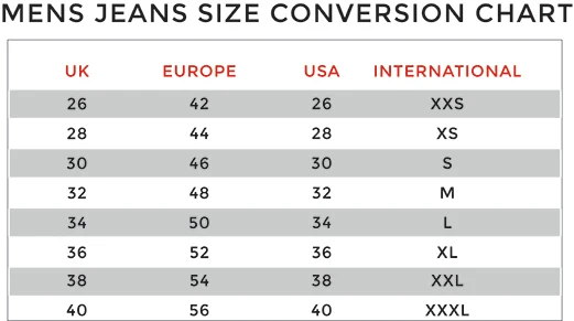Jeans Size Us And Europe Mens Pants Size Chart, Jeans Size, 60% OFF