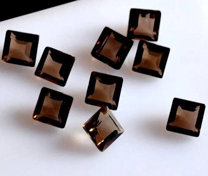 natural smoky quartz faceted square shape loose gemstone