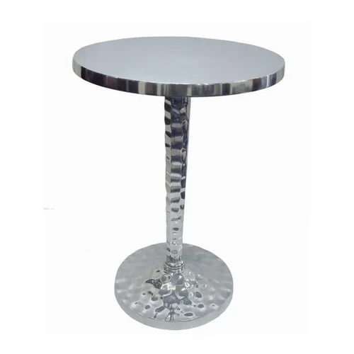 Metal Cast Aluminium Bar Table Round Shaped Home Garden Standing Silver