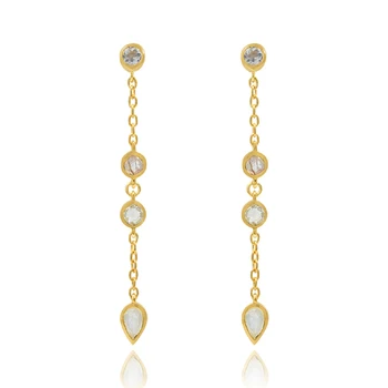 best selling designer hanging drop earring jewelry 18k gold plated 925 silver rainbow moonstone multi gemstone drop earring