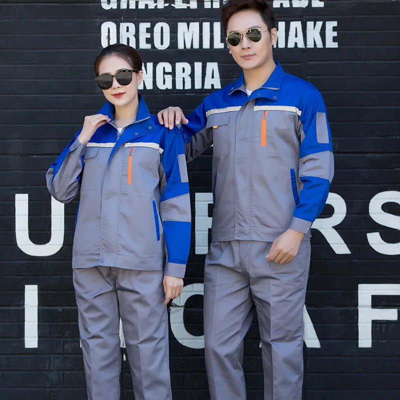 Рабочая одежда мужской костюм с длинным рукавом на осень и зиму износостойкая Светоотражающая полоса рабочая для рабочего цеха