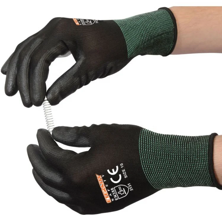 
Most popular black polyester pu coating garden work glove 