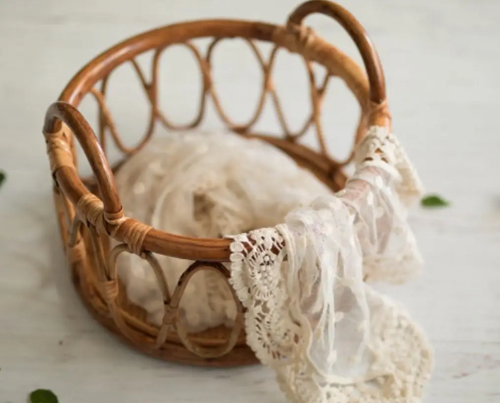 Ротанговая круглая корзина для новорожденных фото реквизит