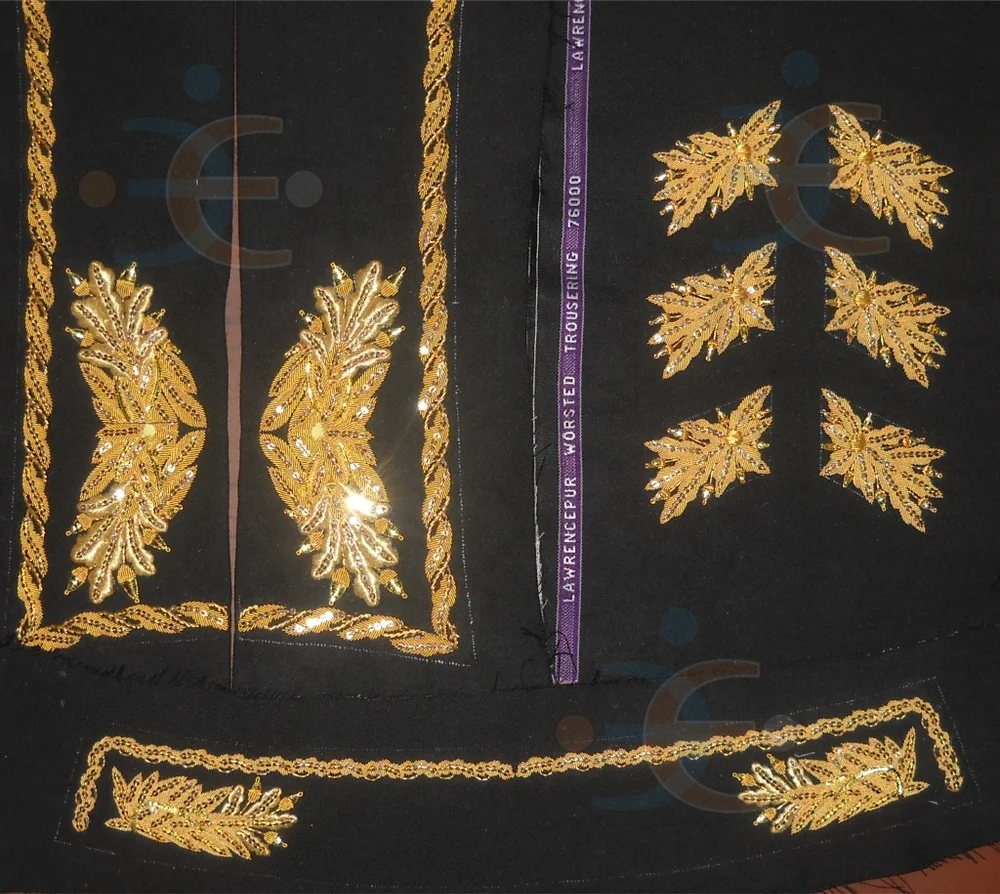 Oem Hand Embroidered Gold Bullion Collars And Cuffs For Ceremonial