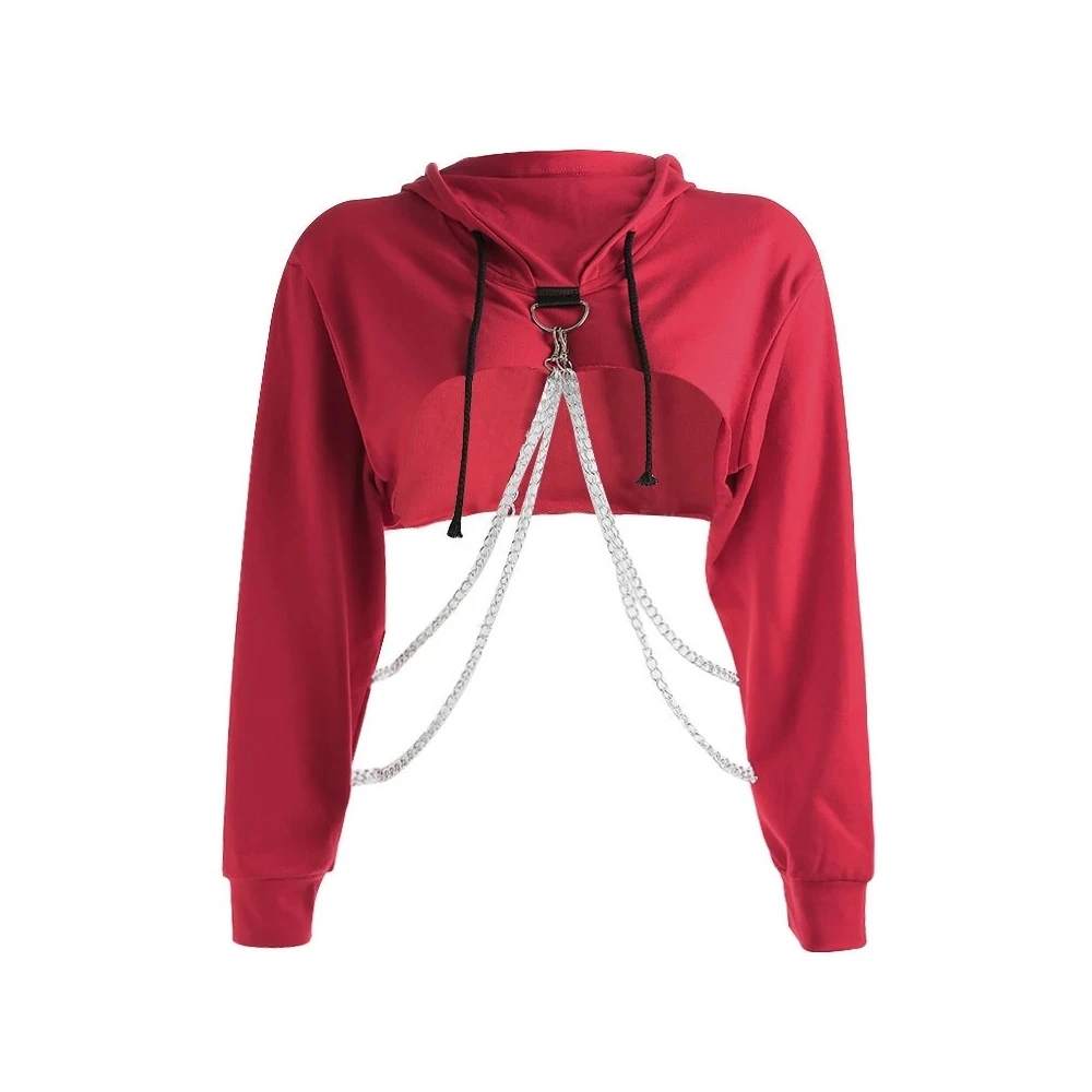crop top moletom com capuz with chains