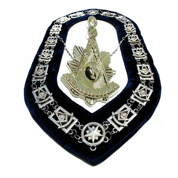 Ошейник с серебряной цепочкой Masonic Regalia Master упаковка из 5 подвесок синей подкладкой серебряная цепочка