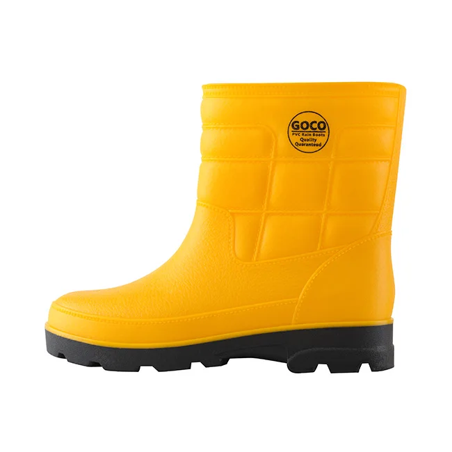 yellow and black rain boots