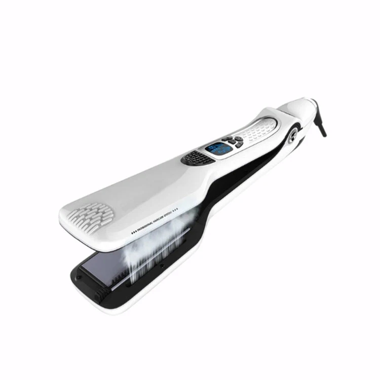 Digital LCD+5 Level Adjustable Temperature+Auto Temperature Lock White Steam Hair Straightener