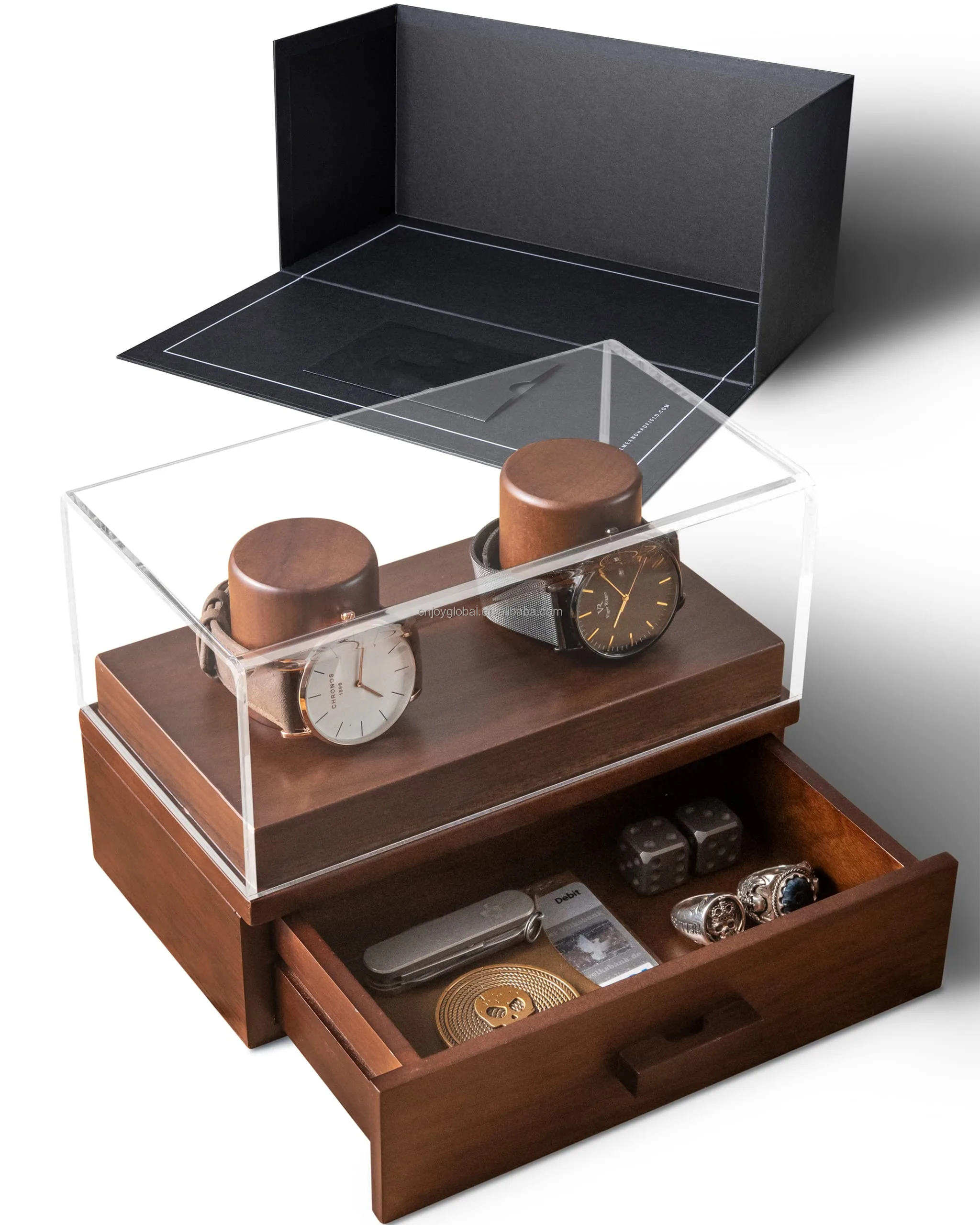 Watch Display Case For Men Watch Box Organizer For Men With Walnut