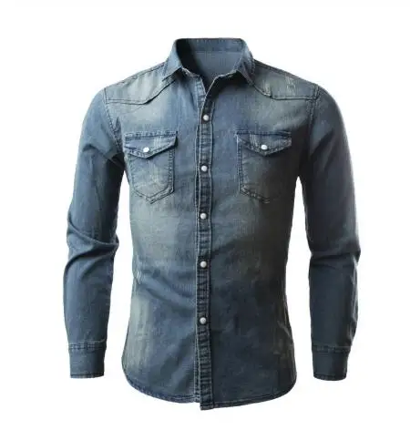 Mens Denim Shirts Western Long Sleeve 