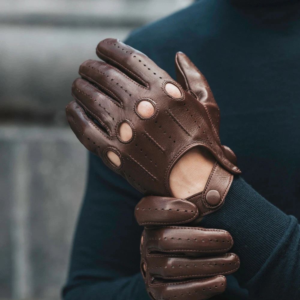 Модная одежда, теплые водительские перчатки, водонепроницаемые перчатки из овечьей кожи для вождения для мужчин