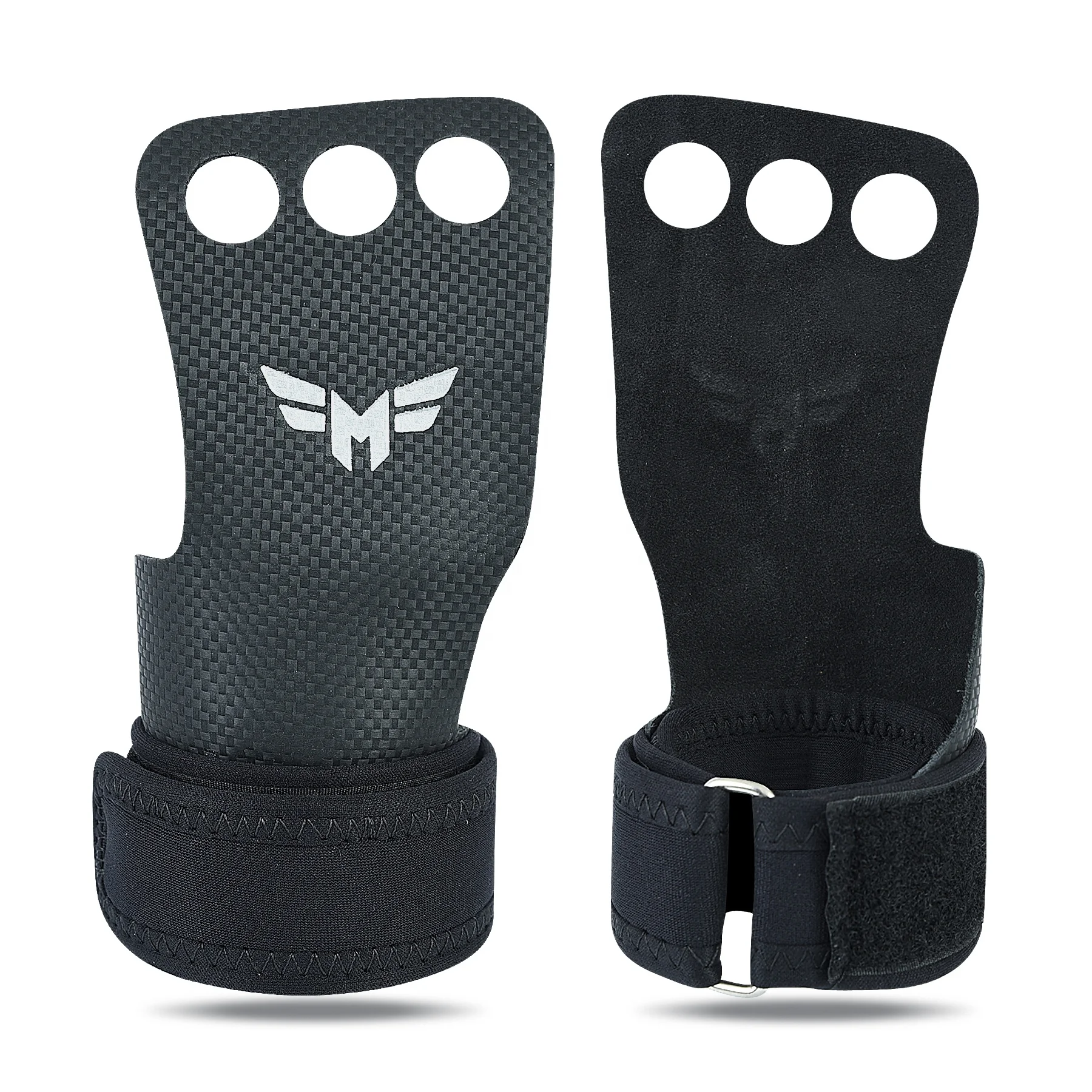 OEM 3 отверстия углеродное волокно защита ладони гимнастические рукоятки с неопреновым ремешком