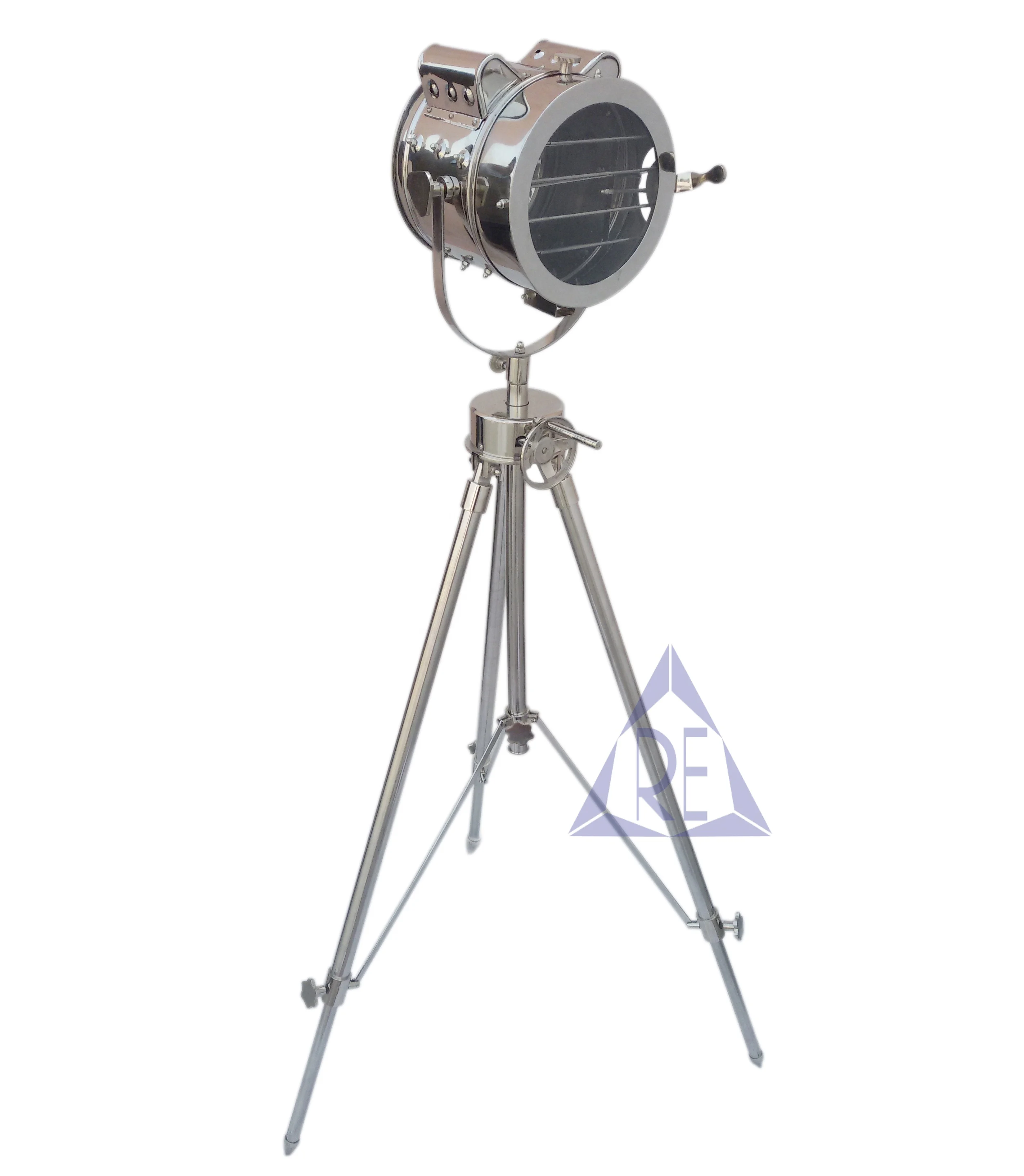 MARINE CHROME FLOOR LAMP SEARCH LIGHT DESIGNER TRIPOD SPOT LIGHT NAUTICAL LAMP 