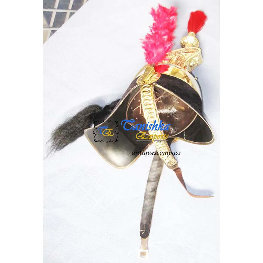 Napoleon Brass Designer Helmet French Medieval Armor Gift Decor Knight Decorative Helmet With Red Plume