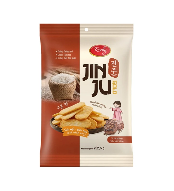 Rice Crackers with Beef and Pepper Good Tasty Bulk Packing Richy JIN JU Rice Cracker