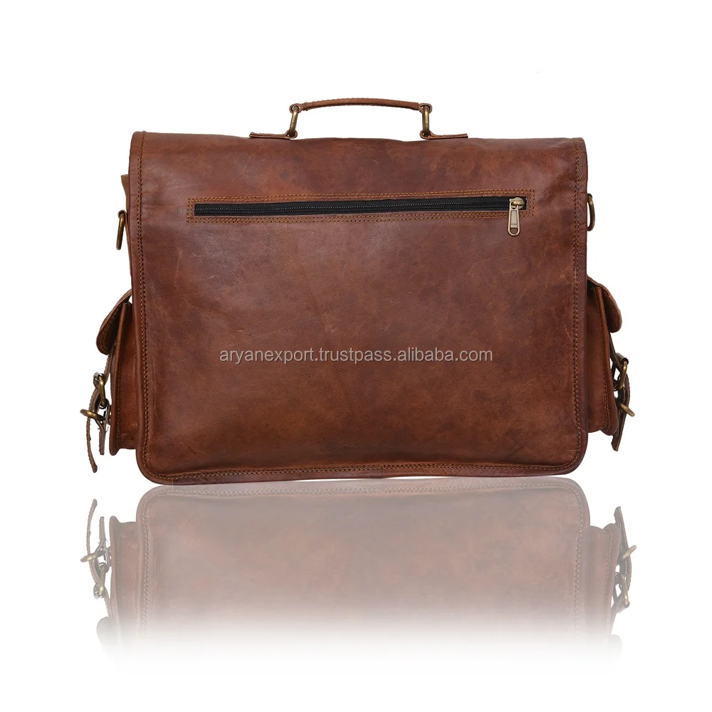 Unisex Goat Leather Vintage Messenger Bag Laptop Leather Bag Vintage