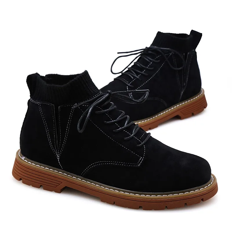 Оптовая продажа, модные ботинки, Уличная Повседневная стильная плюшевая теплая зимняя обувь с высоким воротником для мужчин
