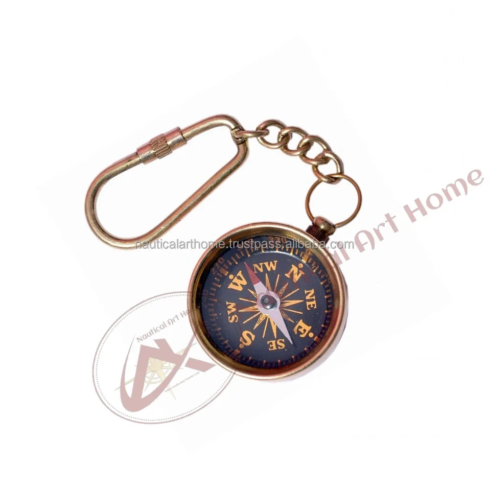 Brass Compass Key Chain Collectible Marine Nautical Key Ring