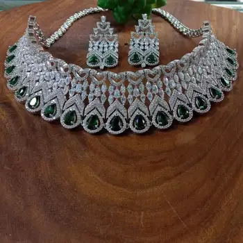 AMERICAN DIAMOND RHODIUM PLATED INDIAN FASHION BOLLYWOOD LATEST CHOKER MANUFACTURE JEWELRY FROM INDIA