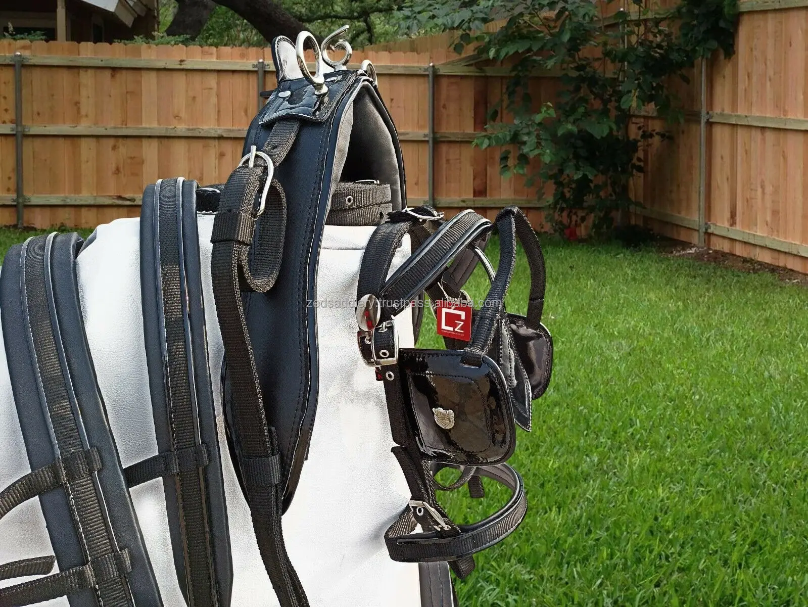 DRIVING  HARNESS BLACK NYLON  FOR SINGLE HORSE WITH GOLDEN FITTING 
