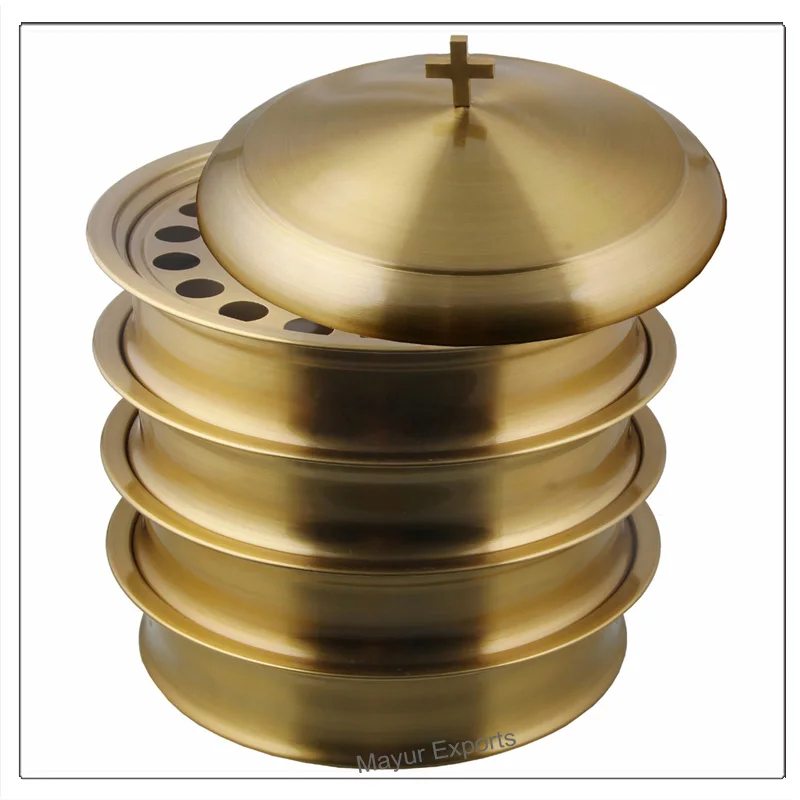 Plateau De Communion Rond Empilable 40 Trous - Acier Inoxydable 304, Diamètre 30 Cm - Pour église, Cérémonie Religieuse - 10