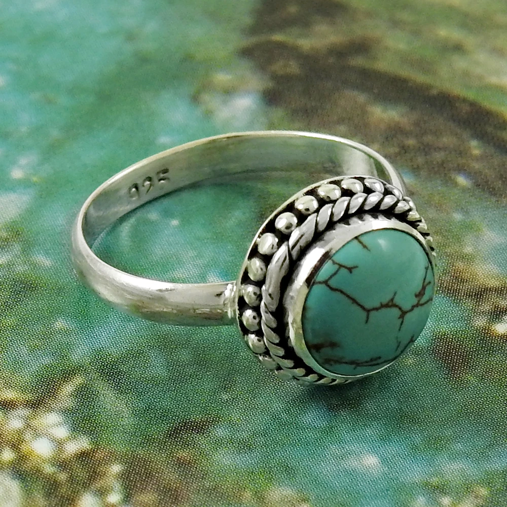Tibetan Turquoise Gemstone Designer Ring Solid 925 Sterling Silver MR1926