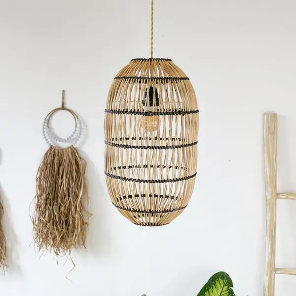 Modern Bohemian Rattan Lampshade Rustic Rattan Pendant Light Wicker ...