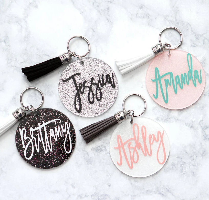 Circle Monogram Keychain, Acrylic Keychain, Personalized Key