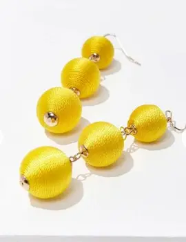 Yellow 3 Tier Beaded Ball Earrings