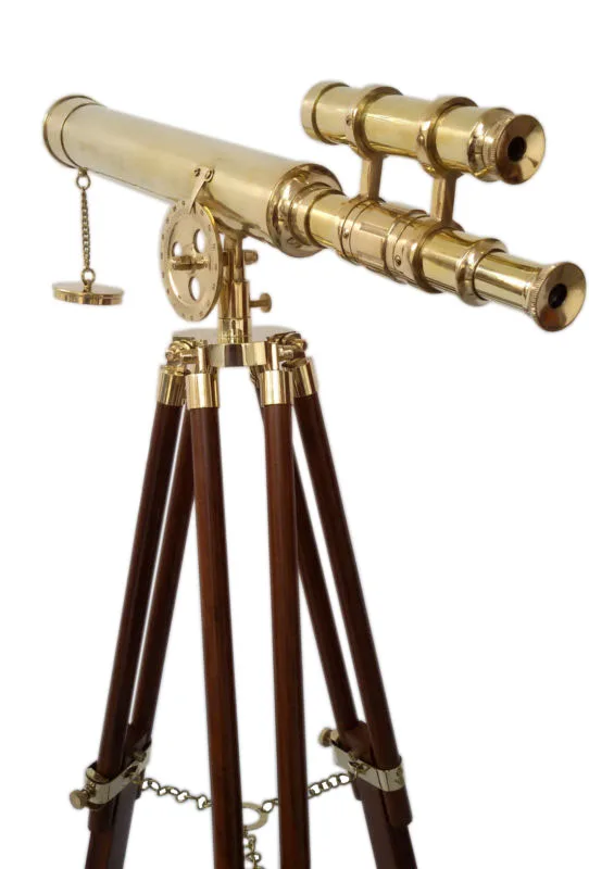 Telescope 18" Brass Griffith Astro Double Barrel With Wooden Tripod