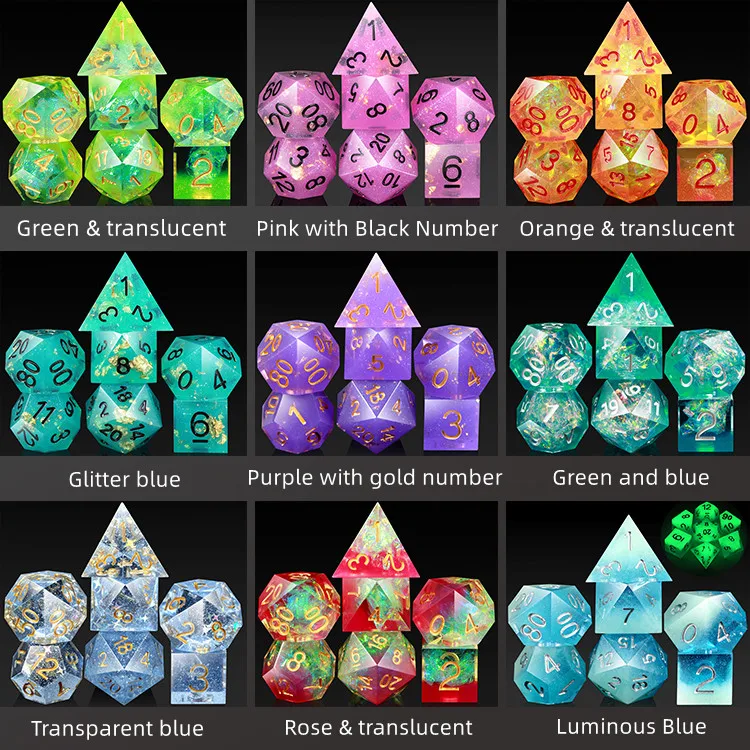 In Store Dnd Liquid Core Dice Set,7pcs Resin Liquid Core Filled Sharp
