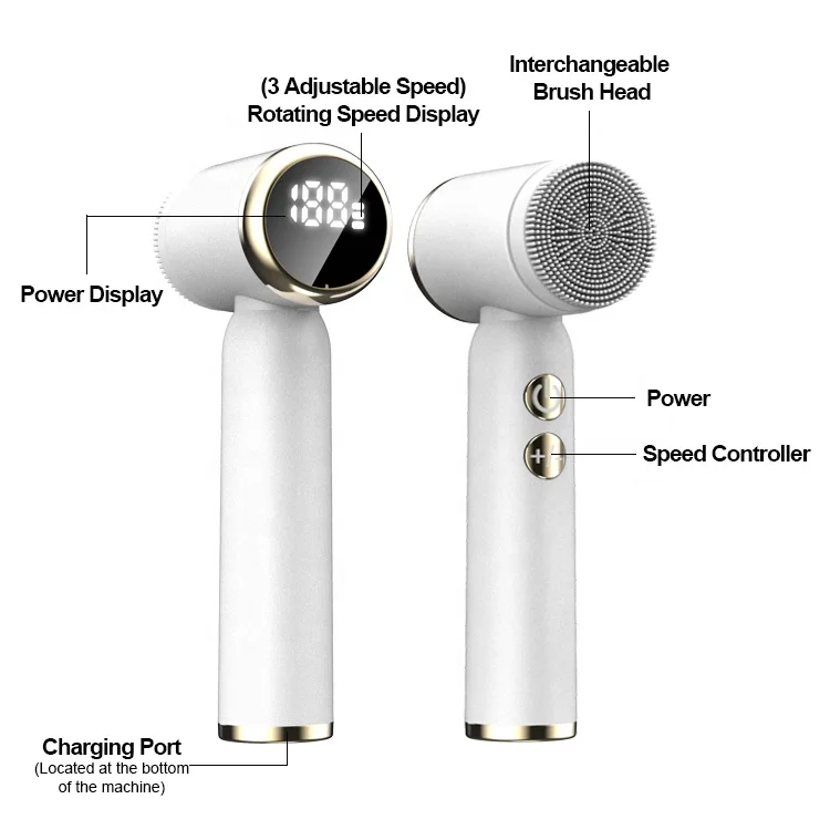 Electric LCD Display Screen Facial Scrub Brush Vibrating Silicon Face Massager Cleansing Brush Skin Clean Beauty Device