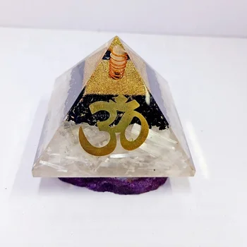 Bulk Wholesale Black Tourmaline and Selenite orgonite Pyramid Crystal Pyramids in with Om Style