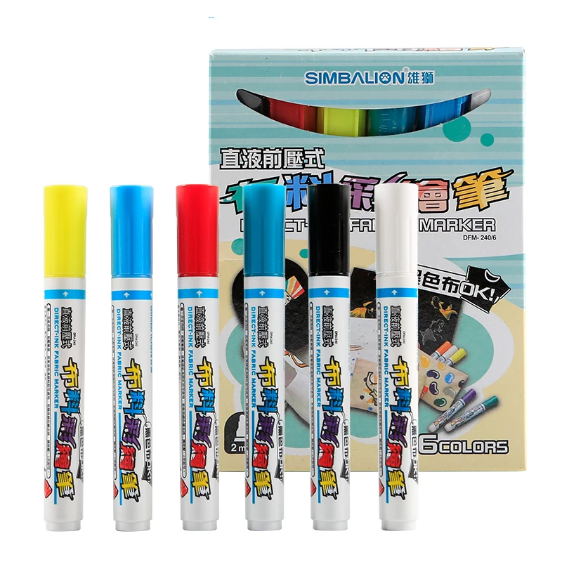 Simbalion DFM-240 6colors Fabric Markers Permanent Waterproof