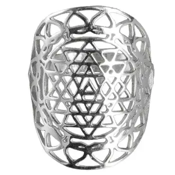 Silver Mandala Rings, Shree Yantra Mandala Ring With 925 Silver Lotus Leaf Jewelry, Designer Mandala Ring At Wholesale Price