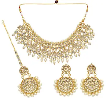 Beautiful Indian Jewelry Green Color Kundan Necklace Set