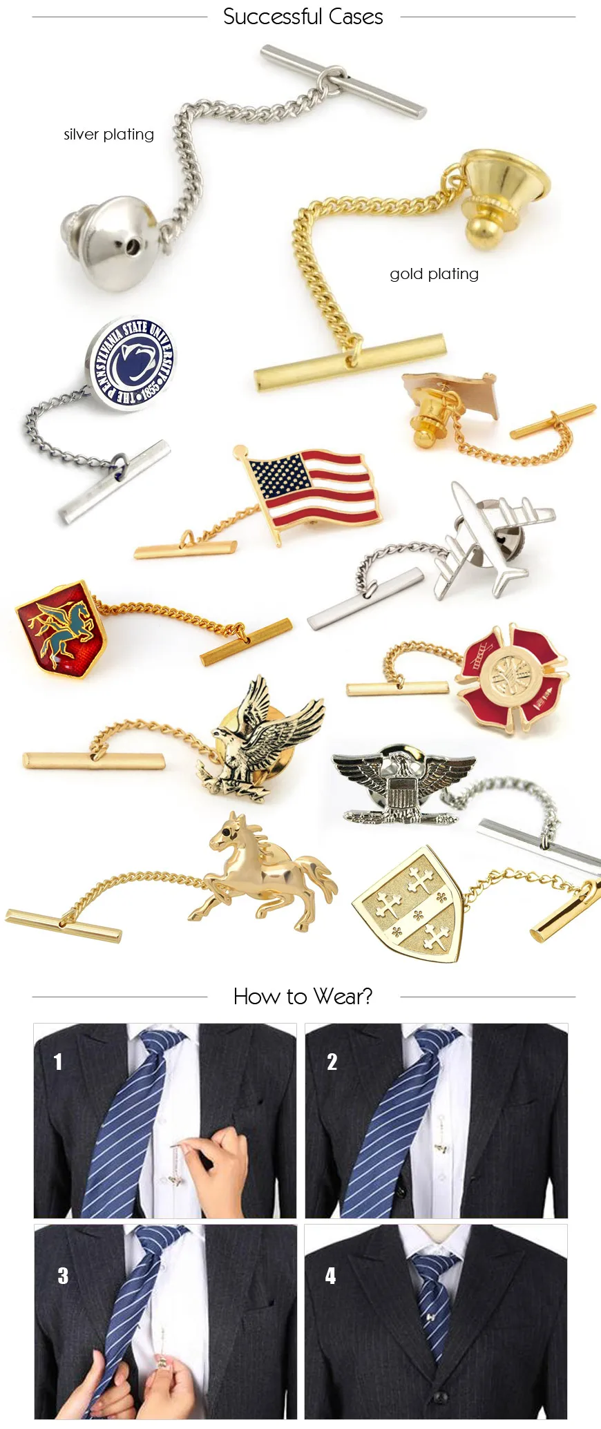 Custom Made Gold Plated Tie Tack Chain Pin Buy Custom Metal Emblem