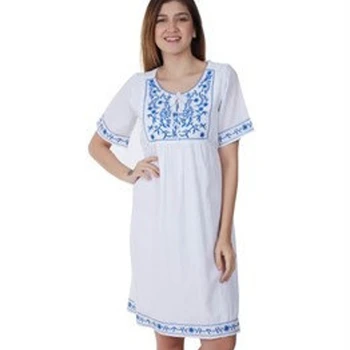 Mexican Style Peasant Womens Tunic Tops Floral Aari Embroidered Cute Look Women Short Sun Dress Tunic Blouses For Resort Wear