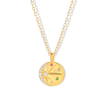 ROXI Cross-border Best Selling S925 Sterling Silver INS Geometric Colorful Crescent Moon and Sun Necklace