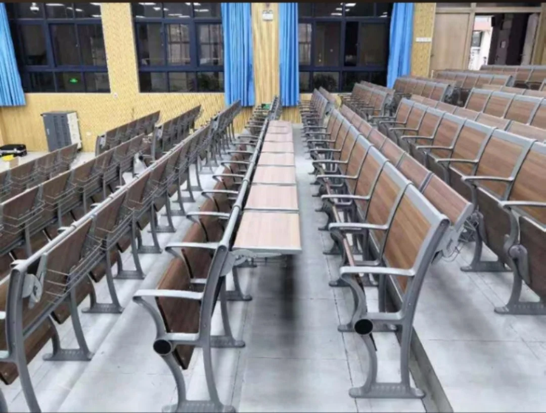 High School Student College Double Folded Desk Chair Set Metal Armrest 520mm Center Distance Contemporary Design Home School