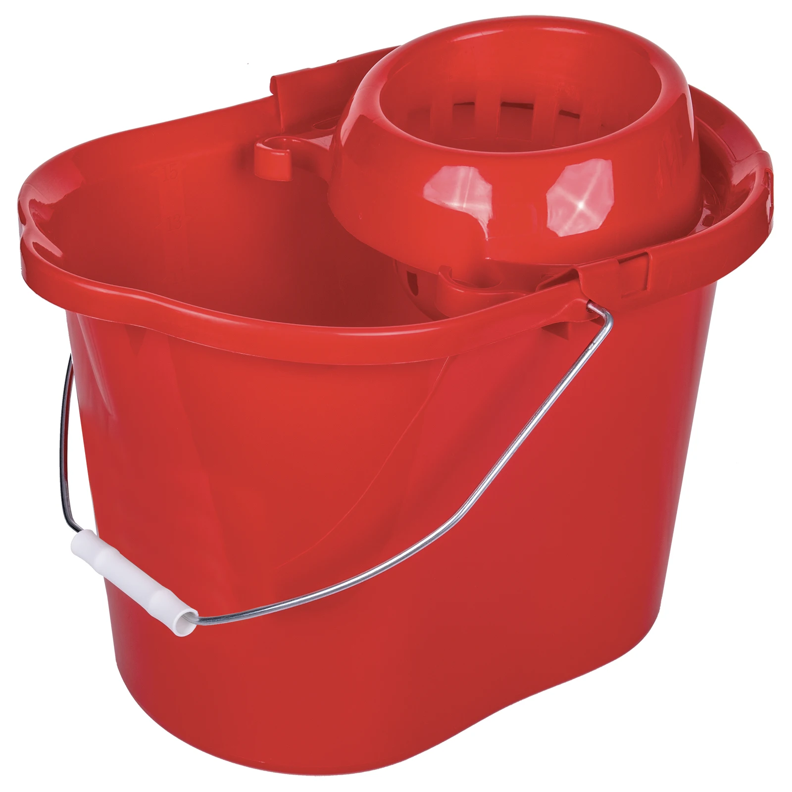 15 Litre Mop Bucket Plastic Red Colour For Cleaning Floor & Tiles Easy Pour Lip 