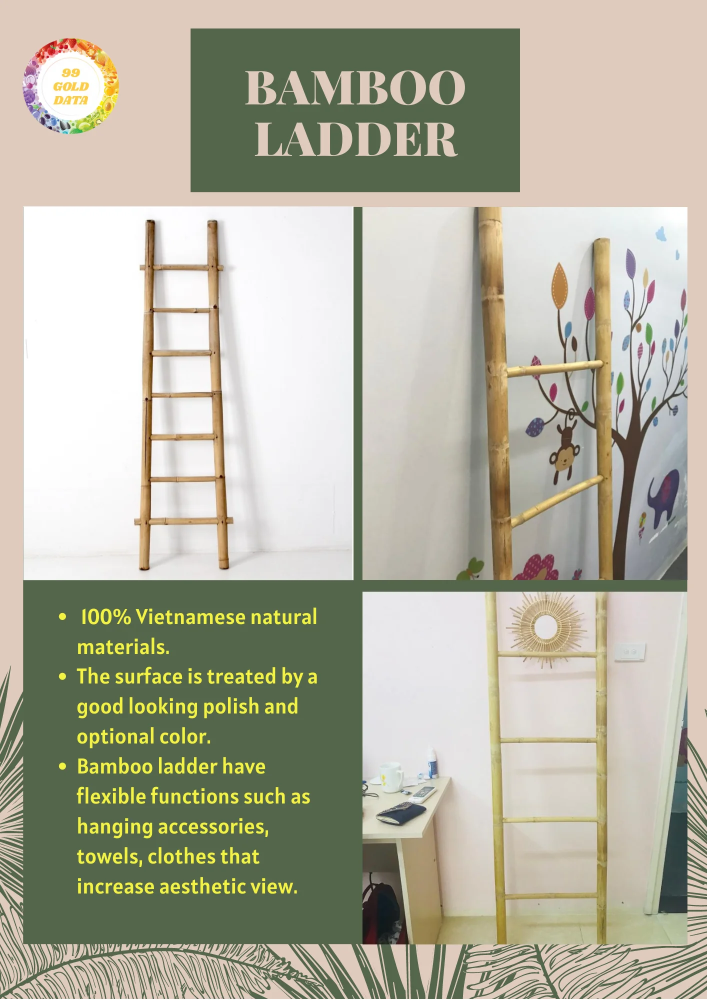 Sustainable Bamboo Ladder / Bamboo Towel Ladder/bamboo Folding Ladder