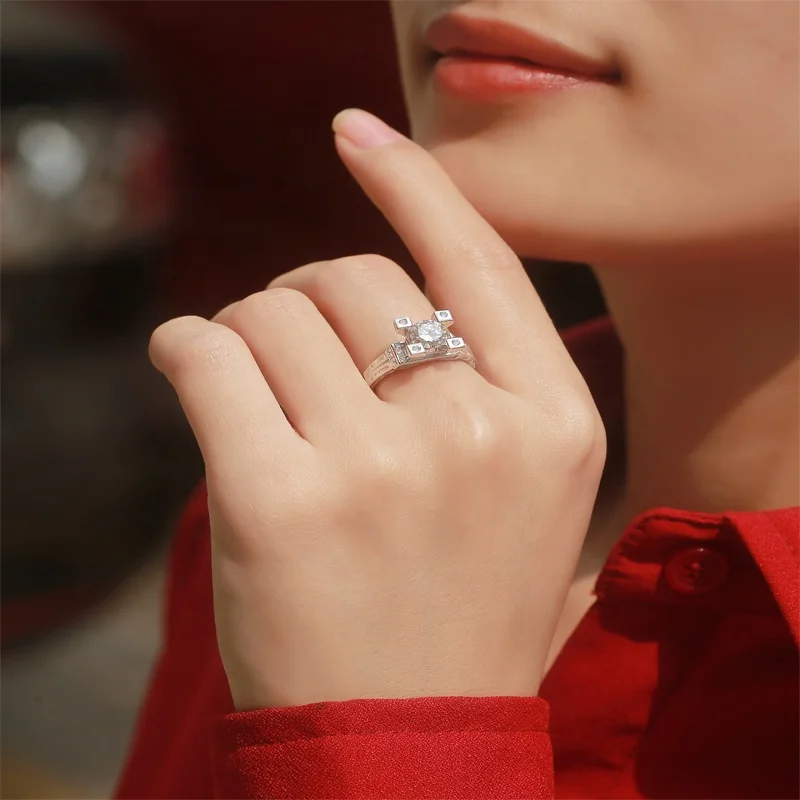 HMOIS factory customized 925 sterling silver ring diamond round moissanite engagement ring