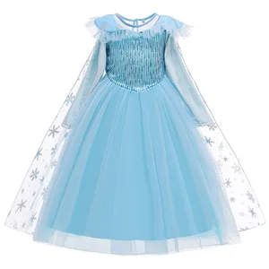 Elsa Princess Cosplay Costume Elegant Frock Dress with Flower Decor for Girls for Prom Birthday Parties Other Special Occasions