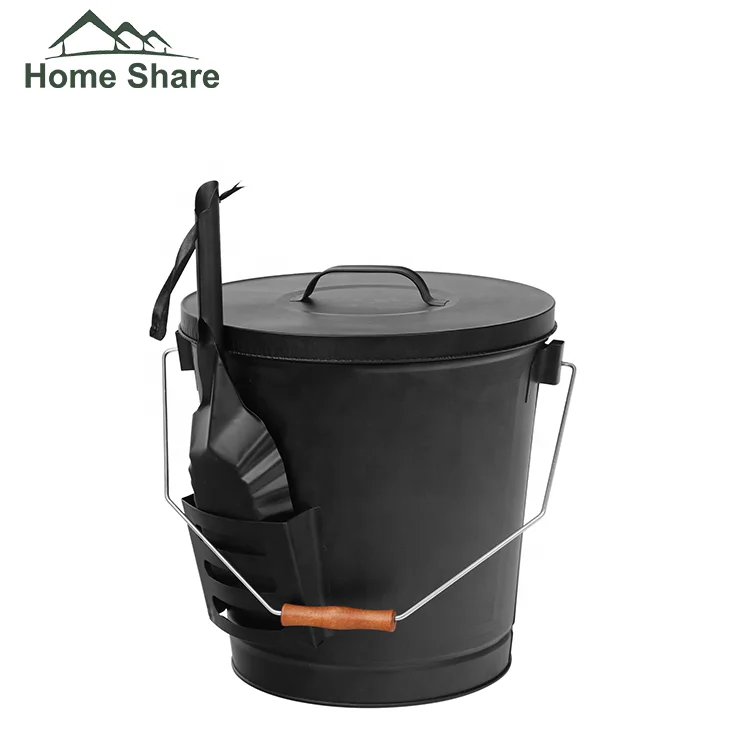 Ash Bucket Fireplace Accessories Black Metal Ash Bucket Lid Ash Bucket