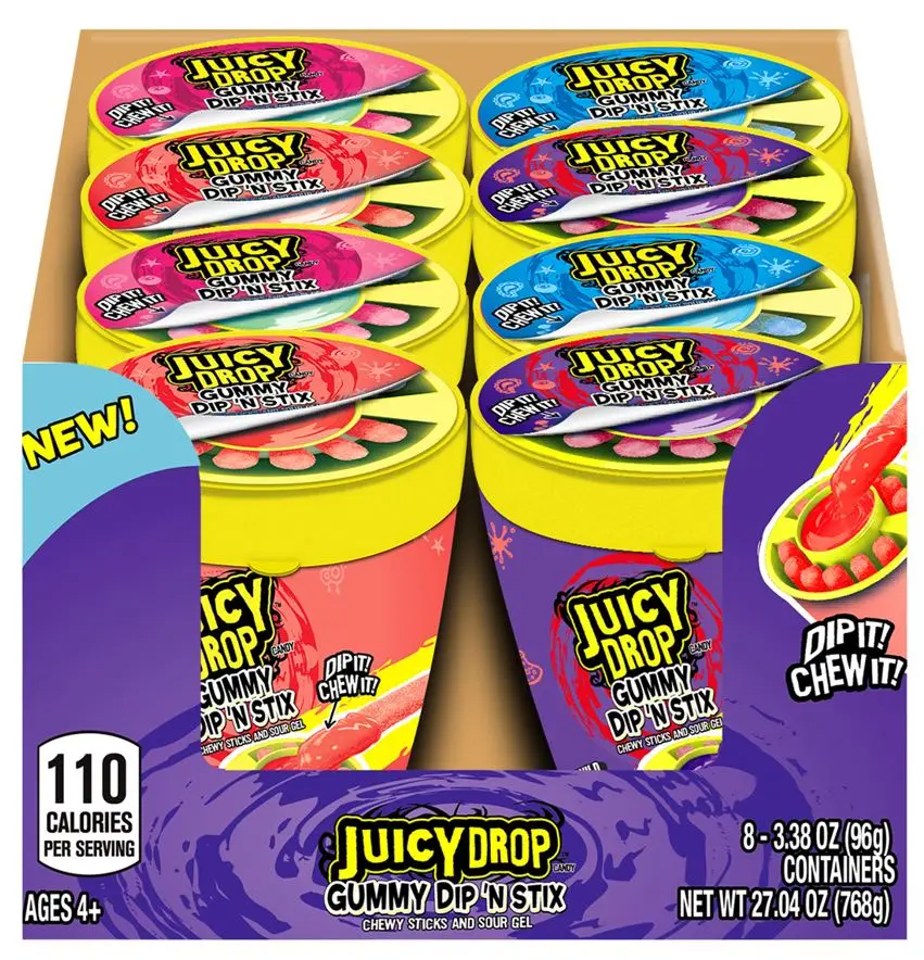 Juicy Drop Gummy Dip 'n Stix Sweet Gummy Sticks With Sour Dipping Gel