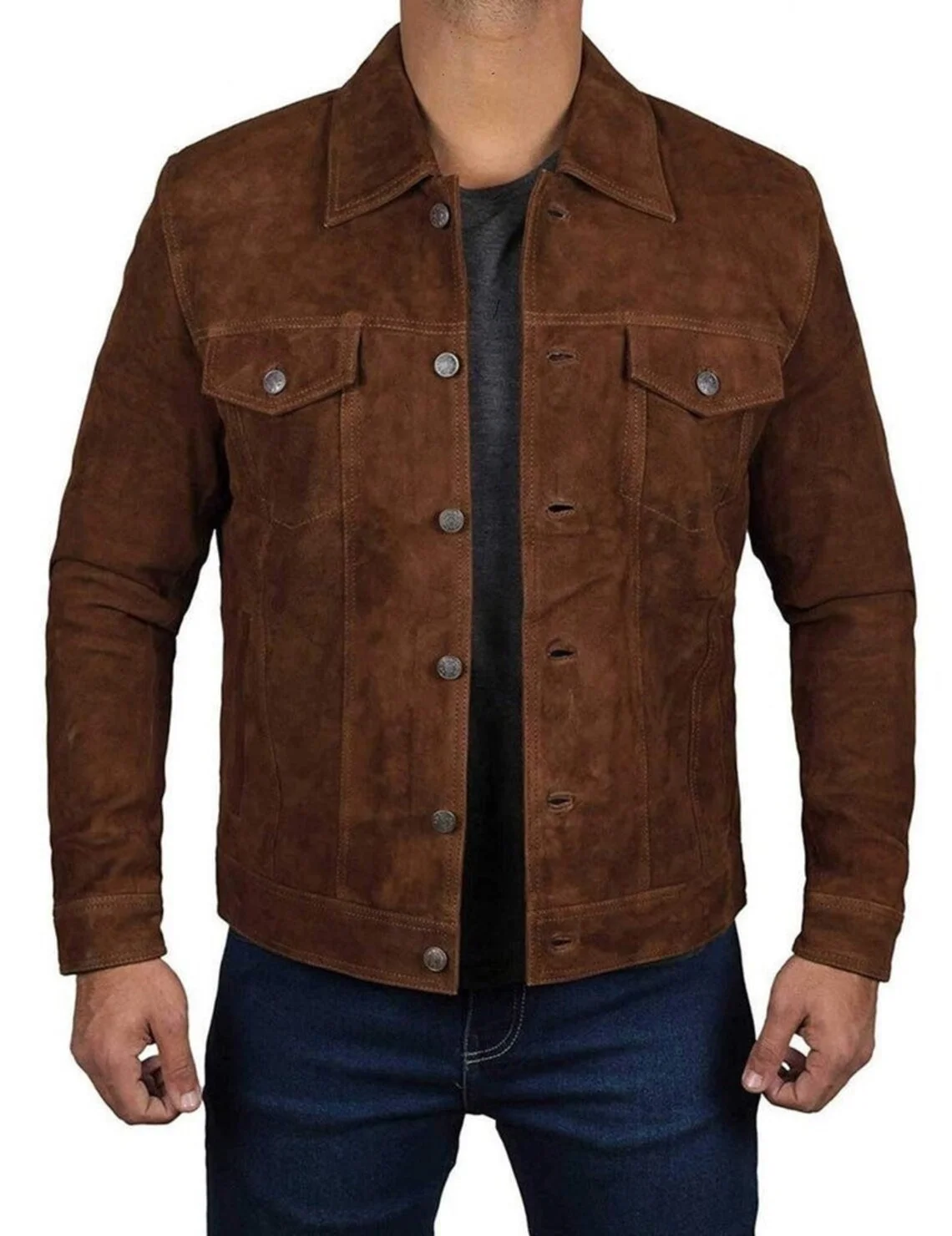 Men Suede Trucker Jacket, Real Suede Leather Scully Western Shirt, Tan Trucker Cowboy Shirt Wholesale