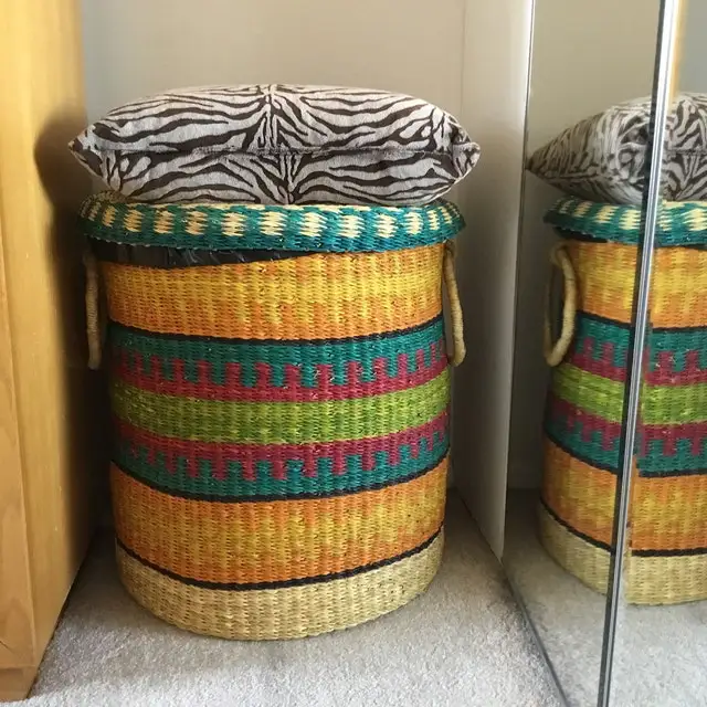 LOVELY Perfect High Quality Handmade Round Laundry Hamper Storage Basket Handwoven Wicker Bamboo Seagrass Basket Colorful Color