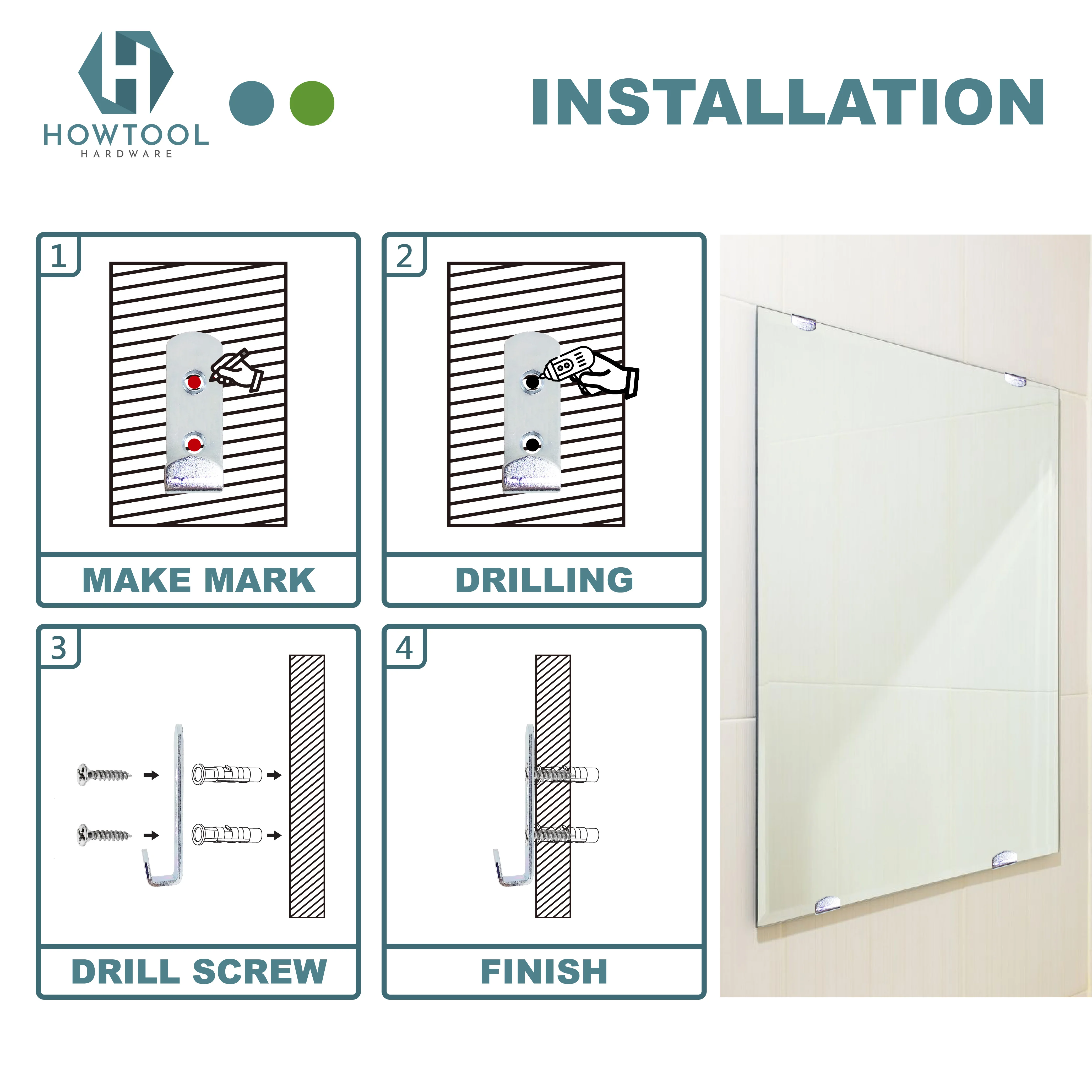 Heavy Duty Wall Mounted Zinc Plate 1/4 Inch Wall Mounted Bulk Mirror Holder Clip